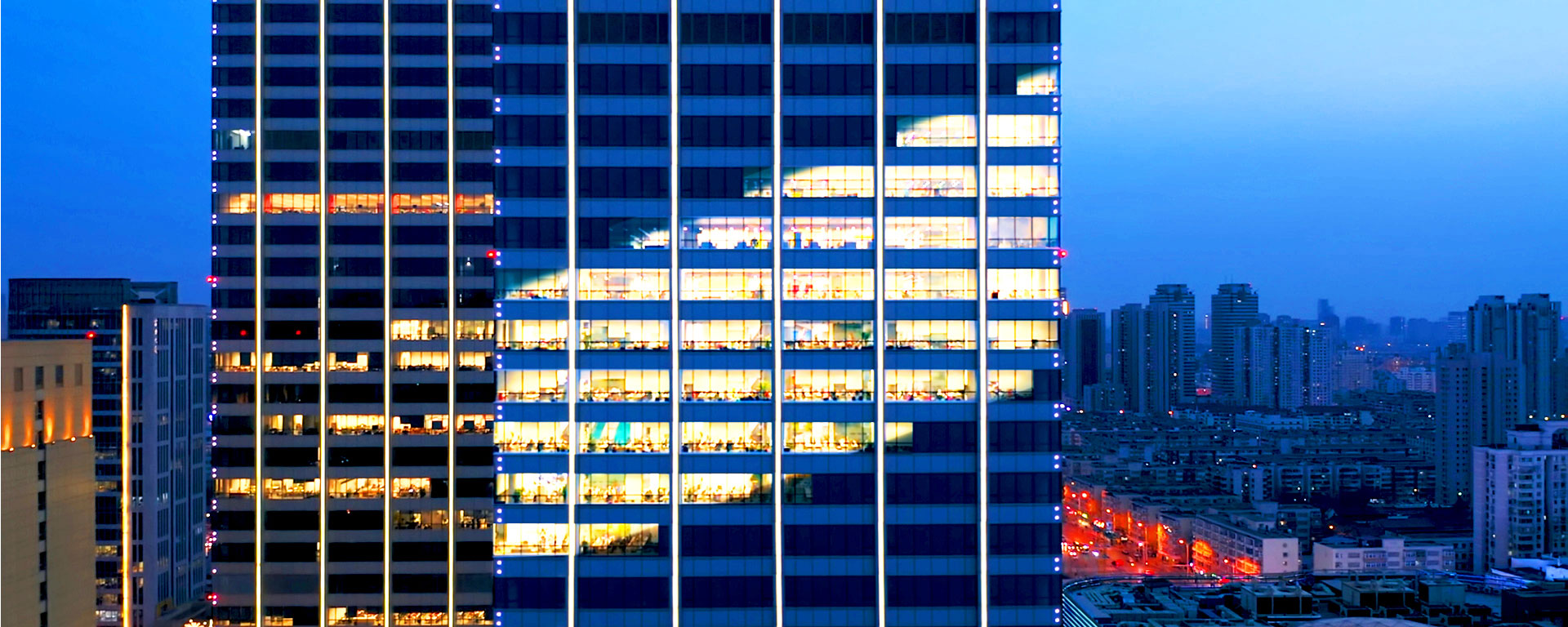 Lights on building forming shape